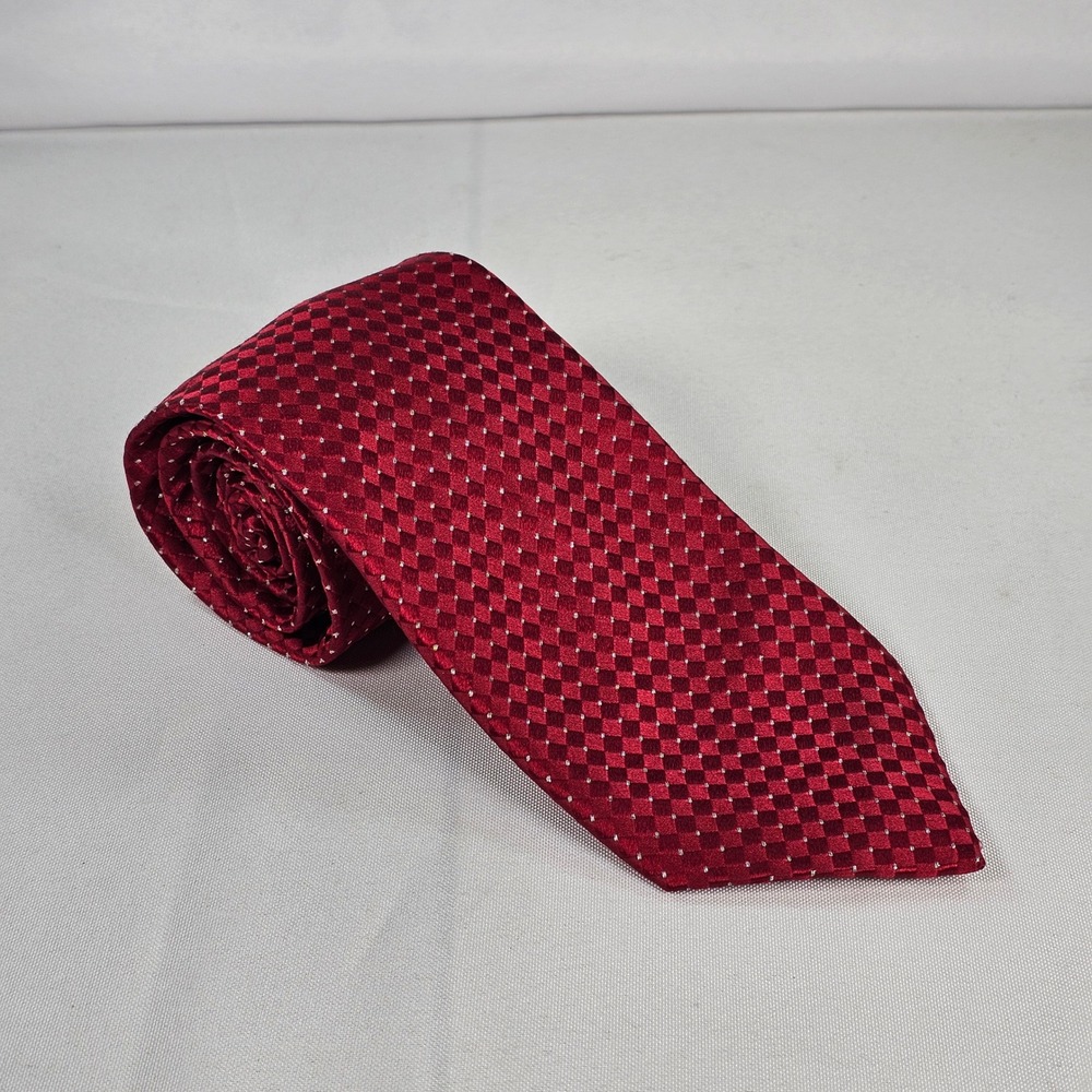 Donald J Trump Signature Gold Bar Collection Red Silk Metallic Dot Necktie Tie